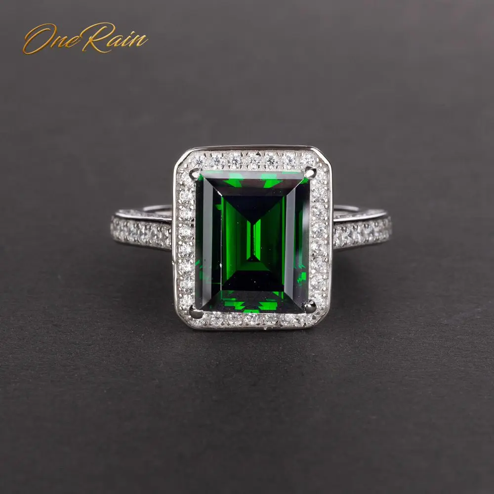 

OneRain Vintage 100% 925 Sterling Silver 8 * 10 MM Emerald Citrine Sapphire Topaz Ruby Wedding Engagement Couple Ring Jewelry