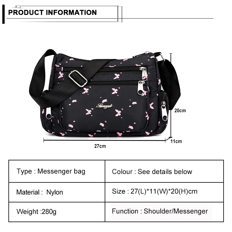 زهرة طباعة حقيبة ساع يد للماء النايلون Crossbody حقائب للنساء مصمم السيدات حقيبة كتف حقائب Carteira