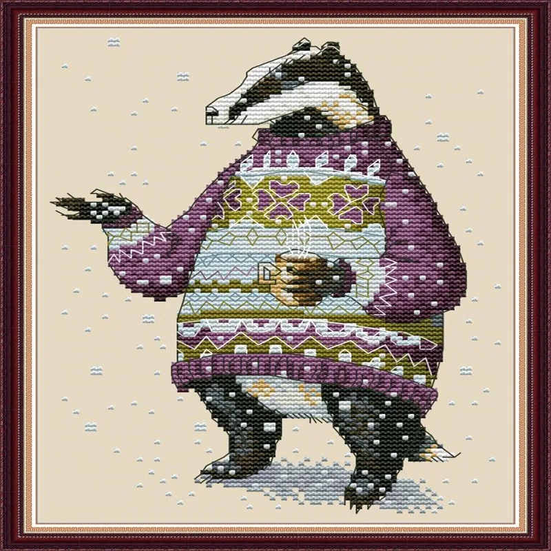 

Cross Stitch Kits Embroidery Needlework Chinese Cross Stitch Dmc Badger in sweater Animal Printed Cross Stitch Gift Home Decor