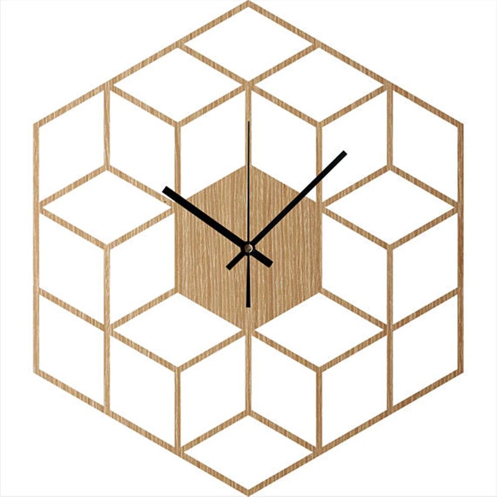Cube Wood Wall Clock Geometric Unique Silent Morden Clock Minimalist Clock Kitchen Living Room Gift Ideas Bedroom Decor C5T131
