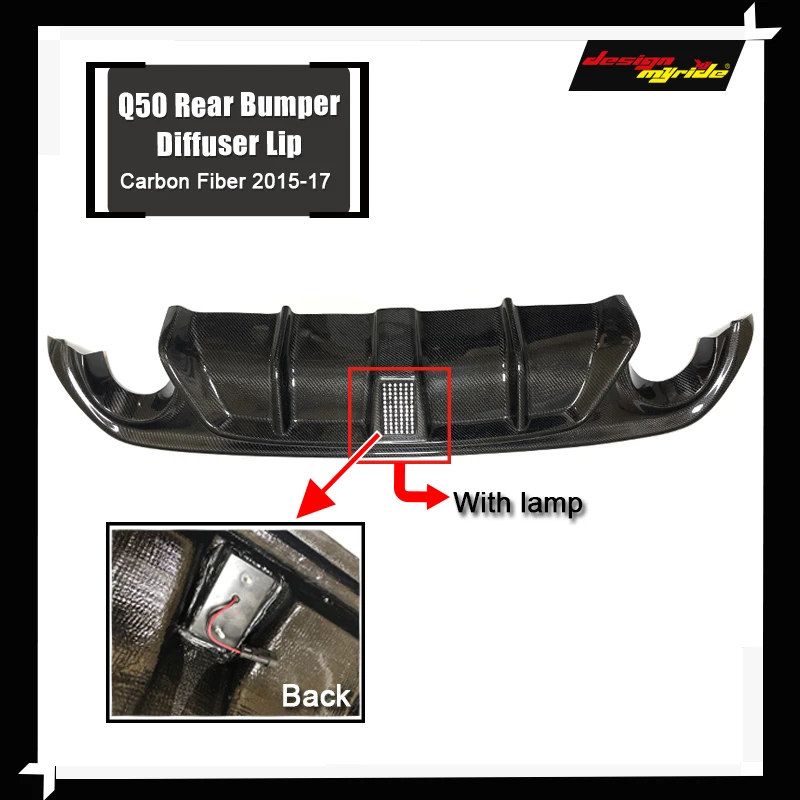 Para Infiniti Q50 fibra de carbono añadir en el difusor de parachoques trasero del coche alerón de labios Q50 Q50S con el difusor de parachoques trasero de la lámpara labio 2015-2017