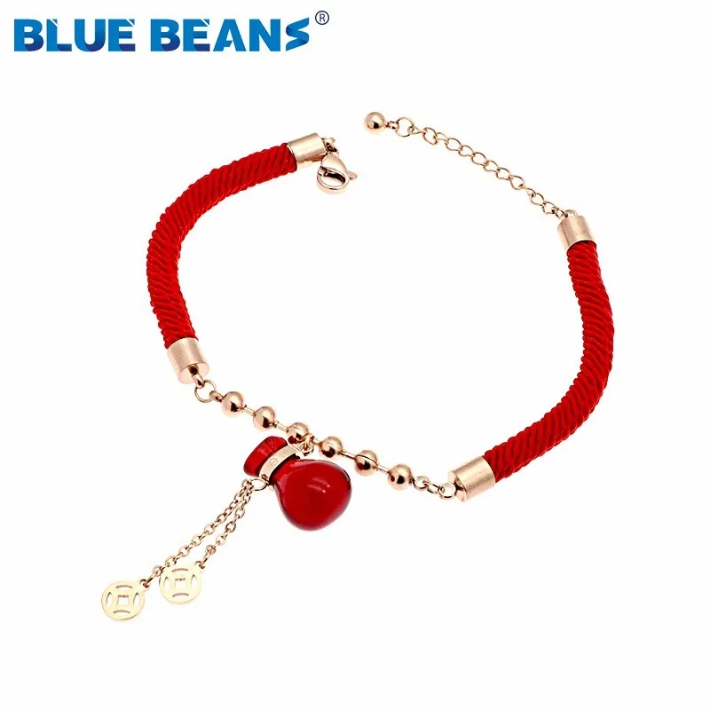 

Red Rope Chain Bracelet Stainless Steel Bracelets Good Luck Lucky Bag Bangle female Rose Gold Color girl Jewelry tassel 316L