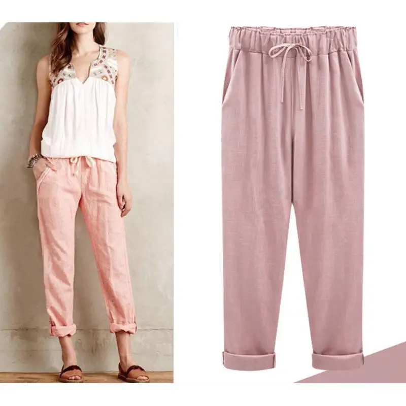 MISSKY Women Pants Ankle length Solid Color Casual Loose