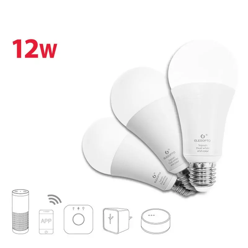

1pc 12W RGB+CCT Bulb AC100-240V RGB + Dual White E27 Dimmer LED Bulb Dimmable Lamp RGBW/RGBWW Work with Alexa for ZigBee
