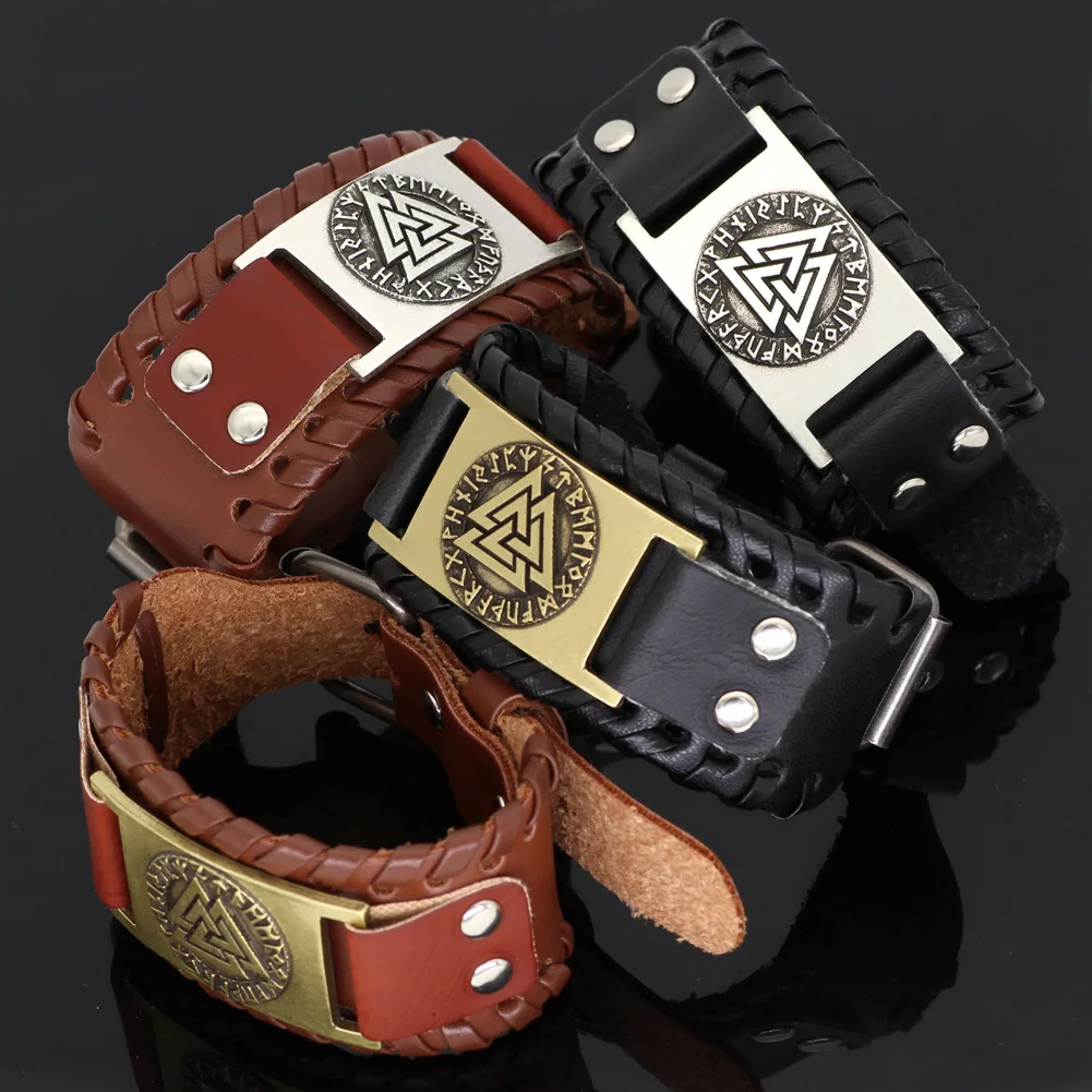 Nodic viking Vegvisir компас кожаный амулет символ Одина браслет регулируемый размер 19 28