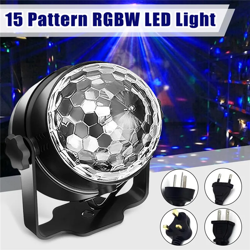 

CLAITE 15 Patterns 9W RGBW LED Water Wave Stage Lamp Remote Sound Control LED Effect Magic Ball Stage Light for Christmas Party