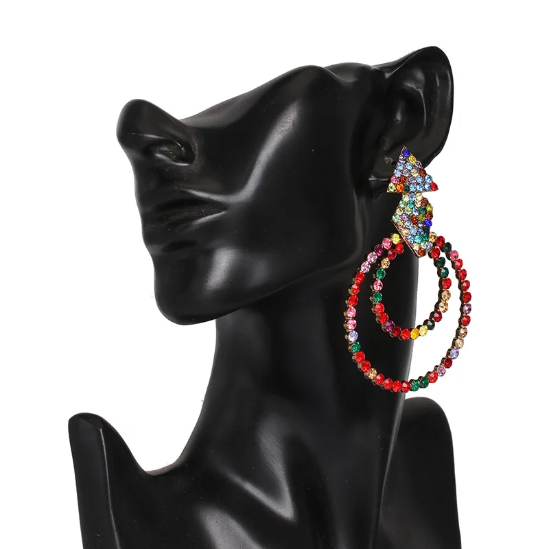 

Geometric Cool Big Round Colorful Rhinestone Dangle Drop Earrings Statement Earrings Bijoux Jewelry Accessories For Woman Girl