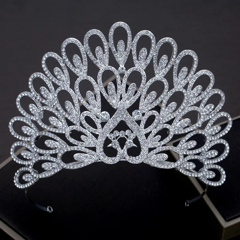 

Bridal Crown Headdress Rhinestone Peacock Queen Tiara Wedding Headband Hair Accessories Women Costume Performance Hairband Gifts