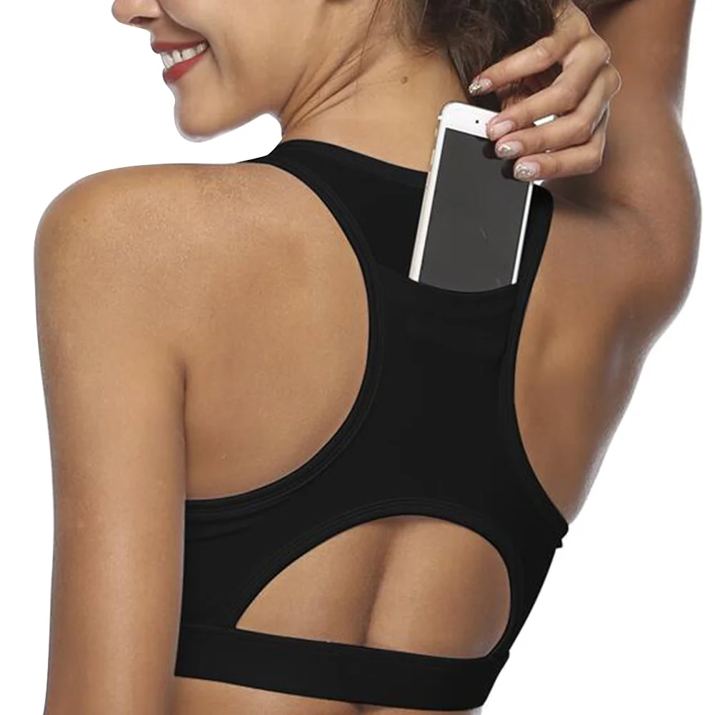 Women Workout Tank Top Gym Stretch Phone Pocket Hollow Yoga Sports Running Bra Padded Women Workout Tank Top Gym Stretch Phone Pocket Hollow Yoga Sports Running Bra Padded