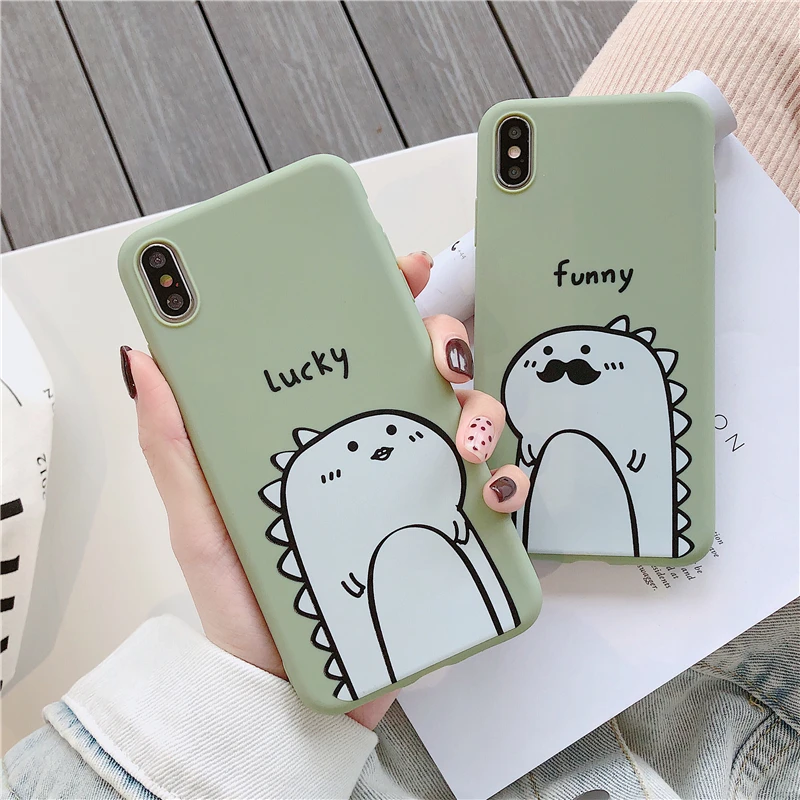 

For apple iphone x case Soft TPU Shockproof Cover For iphone 7 8 6s 6 plus X XR XS Max Dinosaur green Couple Phone Case