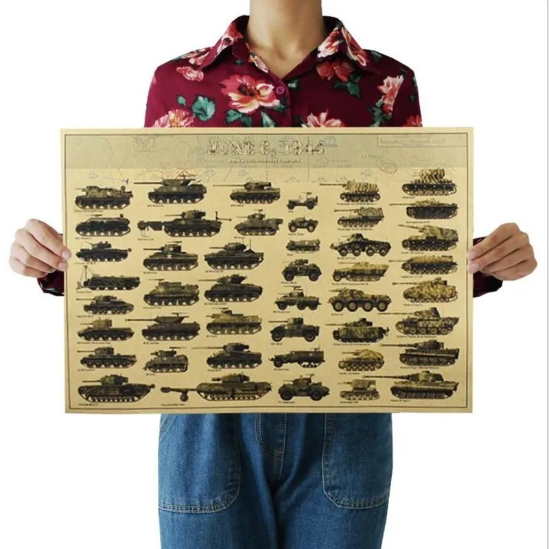 51x35cm Vintage World War II Tanks Poster Cafe Bar Wall Decor Art Crafts Retro Kraft Paper Wall Sticker Room Decoration Stickers wall stickers home decor posters