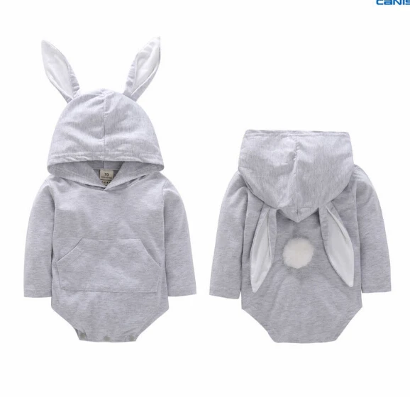 

Newborn Baby Girl Clothes Rabbit Cartoon Romper Hooded Pink GrayOutfit Clothes Sunsuit