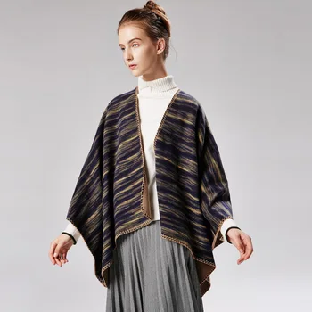 

2019 Women's Winter Scarf Pashmina Knit Thick Cashmere Ponchos and Capes High Quality Plaid For Ladies Pashmina For Dress Stole