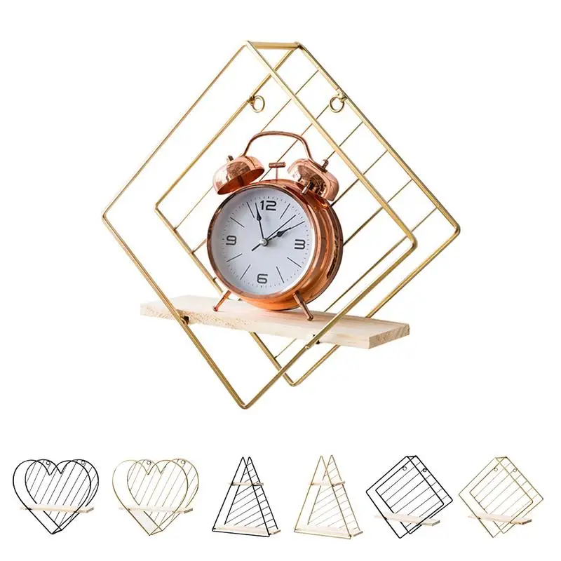 

Iron Art Wooden Wall Mounted Storage Rack Innovative Living Room Home Wall Decoration Hangings Display Stand Shelf