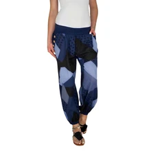 Women Casual Print Patchwork Pants Wide Leg Pants Loose Pocket Button Harem Pants Autumn Fashion High Waist Boho Elastic Waist men s mid rise micro elastic boho active loose patchwork print shorts pants
