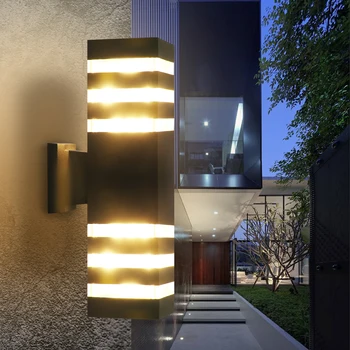

Up Down Aluminum Cuboid LED Wall Light Fixtures Dual Head Wall Lamp Outdoor E27 Socket AC 85-240V For Courtyard Garden Porch