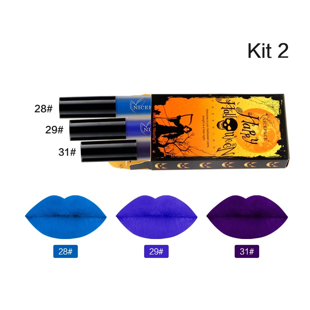 

3PCS Set Halloween Style Lip Gloss Long Lasting Matte Liquid Lipstick Lip Makeup