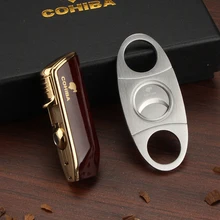 COHIBA зажигалка для сигар, 3 струйный фонарь, зажигалка для пламени, нержавеющая сталь, резак для сигар, острый с сигары, дырокол, Подарочная коробка, набор