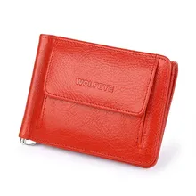 Красная воловья кожа, натуральная кожа, зажим для денег, для монет, карманный, для бизнеса, для кредитных карт, маленький тонкий кошелек, для женщин и мужчин, Billeteras Portfel