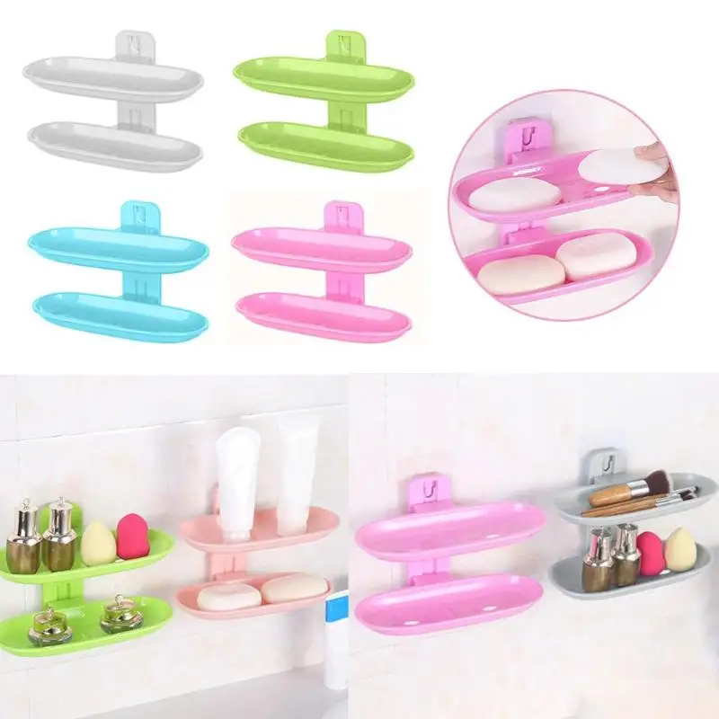 

Traceless Self-Adhesive Soap Box Double Layers Bathroom Kitchen Drain Rack Storage Shelf Holder Soap Storage Box