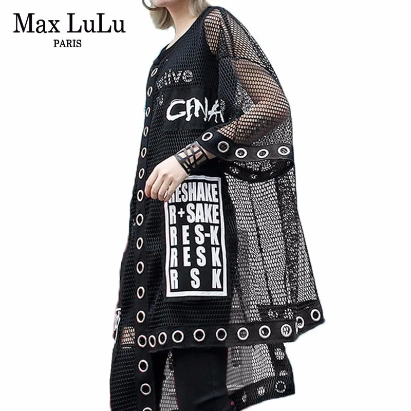 Женские сетчатые Топы Max LuLu роскошные летние футболки в Корейском стиле
