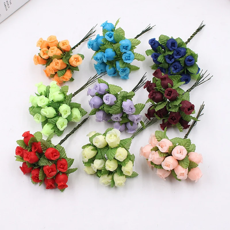 

Popular Roses Bouquet Garlands Vases Home Decoration Silk Artificial Flowers Diy High Quality Hot Sale For Wedding 12PCS/Set