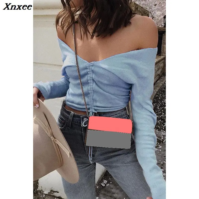 Sweater Women Sexy Off Shoulder V-Neck Solid Drawstring Women Sweaters Knitted Jumper Tops Long Sleeve Pullover Sweater Xnxee