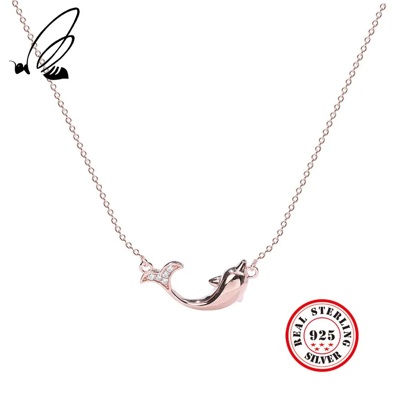 

Pure 925 Sterling Silver Cute Dolphin Pendant Necklaces Fine Chain Necklaces With Zircon Necklace Rose Gold Jewelry For Women