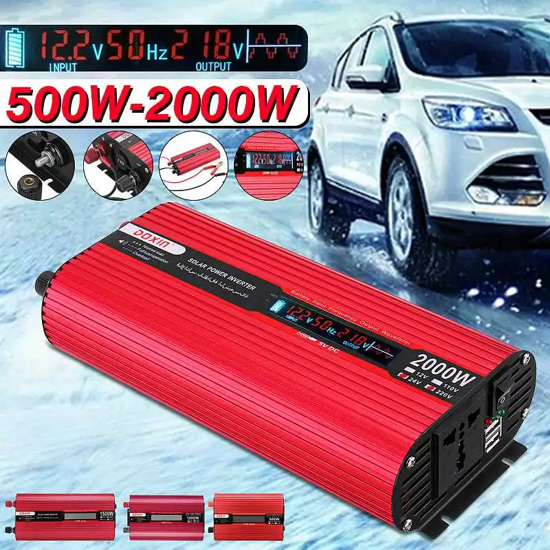 

2000W Solar Power Inverter DC 12V/24V to AC 220V/110V Modified Sine Wave Converter LCD Screen