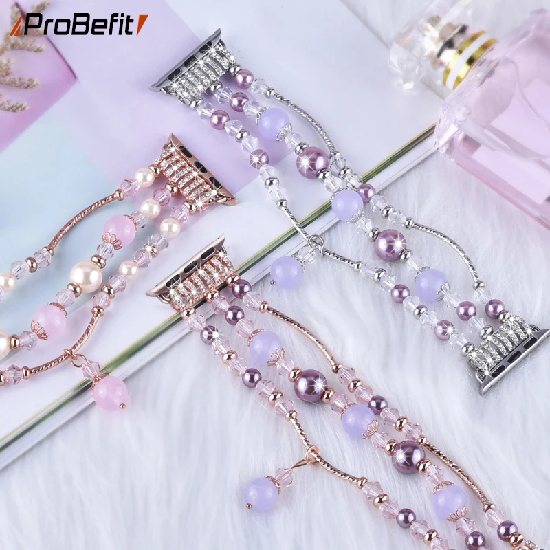 

Jewelry Bling Diamond Rhinestone Band for Apple watch 5 4 3 2 1 38MM 42MM 40MM 44MM Crystal Pearl Bracelet Strap For iwatch 4/5