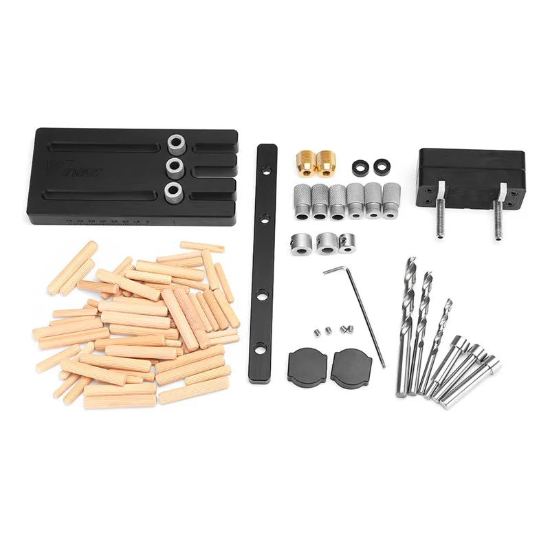

High Strength Material Woodworking Dowel Jig Set Drill Guide Locator Dowelling Jig Master Kit for 6/8/10mm Dowels Black Color