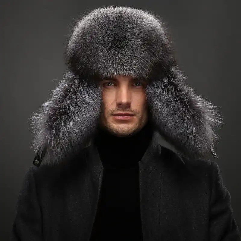 Зимняя шапка бомбер из натурального Лисьего меха теплая мягкая натуральной
