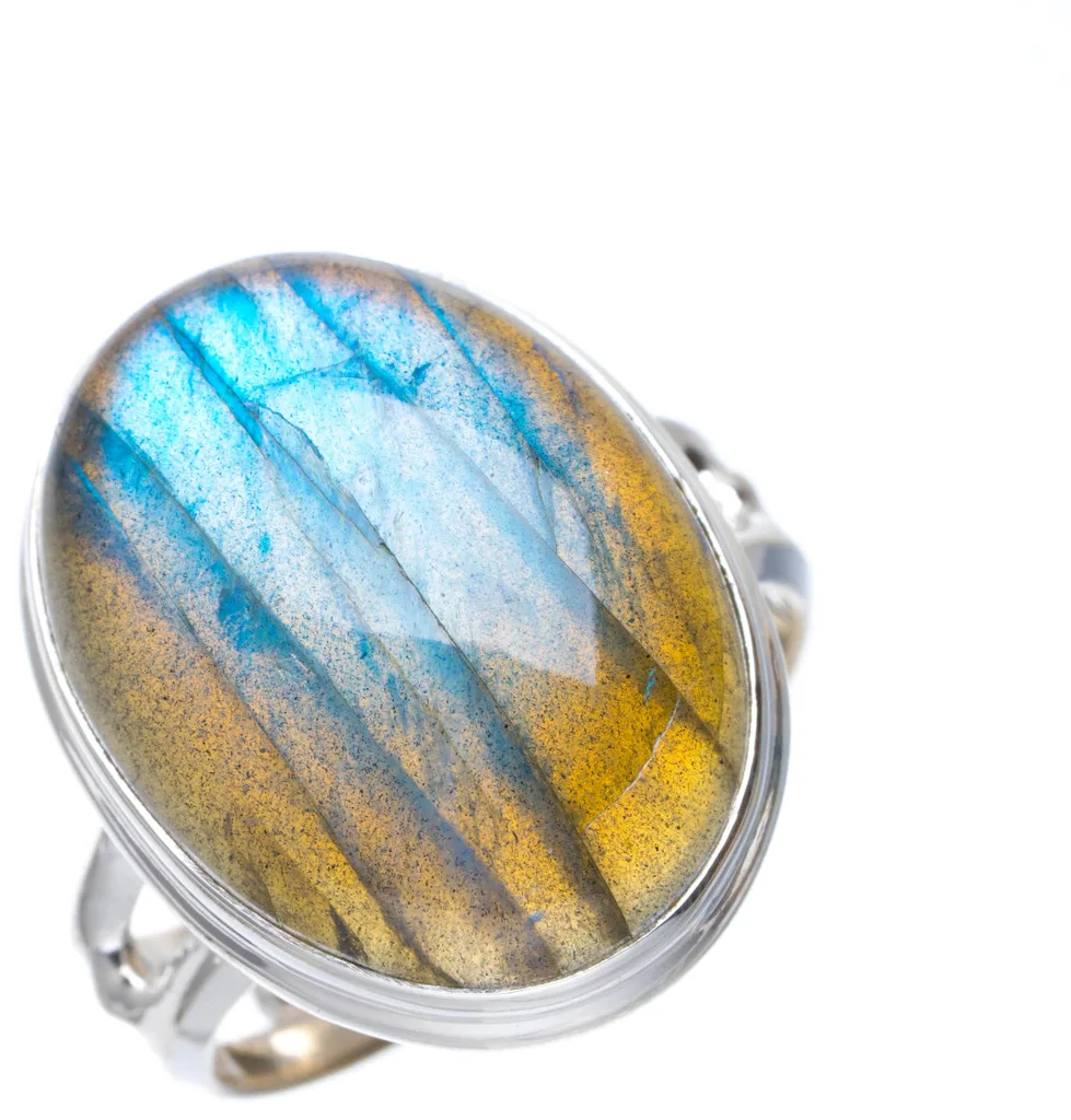 

Natural Blue Fire Labradorite Handmade Unique 925 Sterling Silver Ring 8 A1156