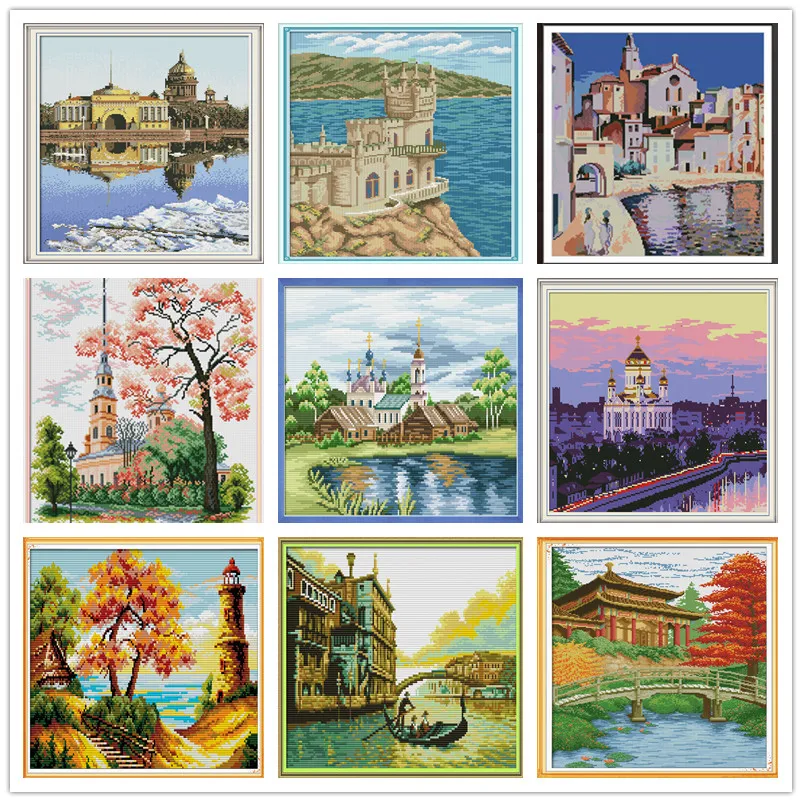 

Cross Stitch Kits Cross Stitch Patterns Water Soluble Canvas Cross Stitch Needework Scenery Dutch teacup Castle dmc Home Decor