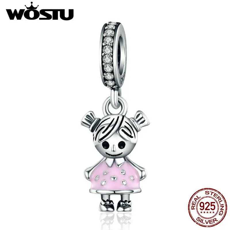 WOSTU, лидер продаж, 925 пробы, серебряная Милая Подвеска для мальчика, подвеска с бусинами, браслет, ожерелье, сделай сам, ювелирное изделие, подарок для дочери CQC543