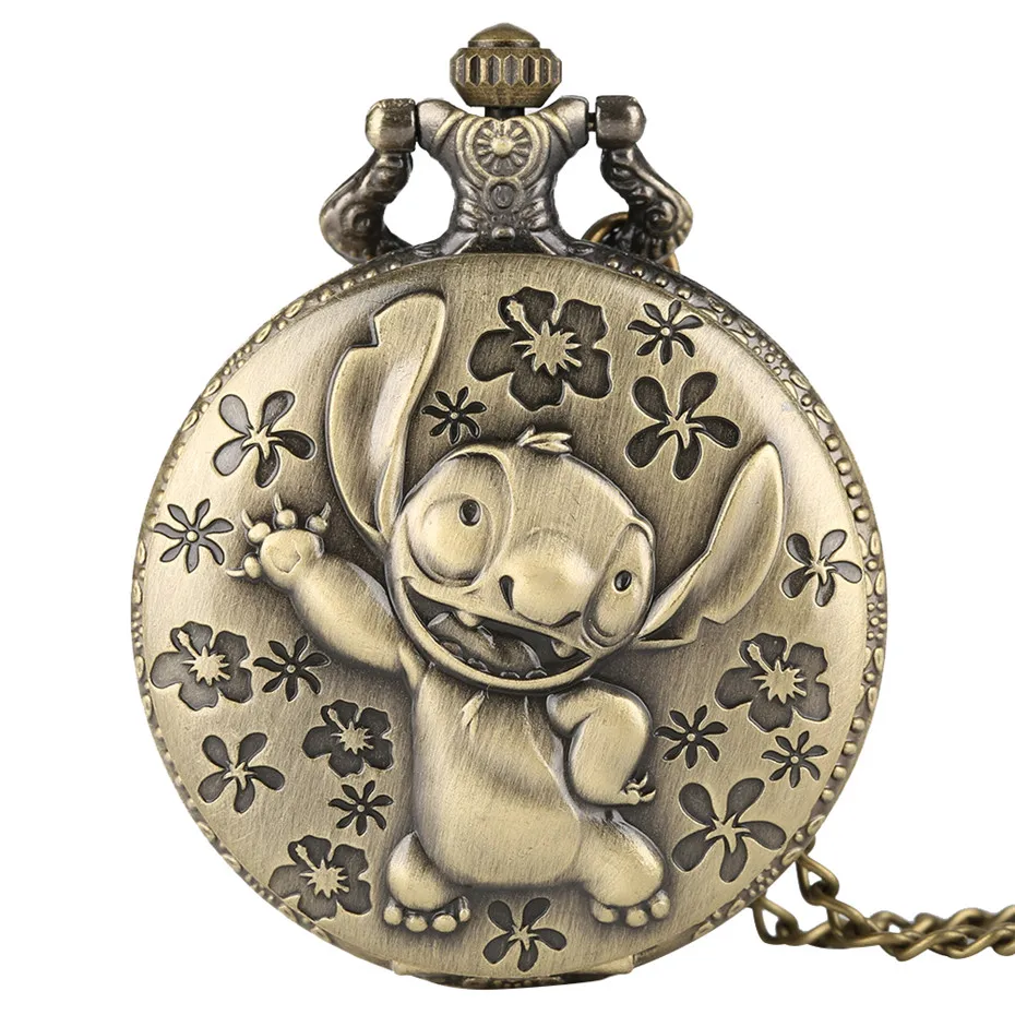 Brozne милый Лило& Стич тема карманные часы для детей подвеска ожерелье цепь кварцевые карманные часы Подарки для мальчиков и девочек