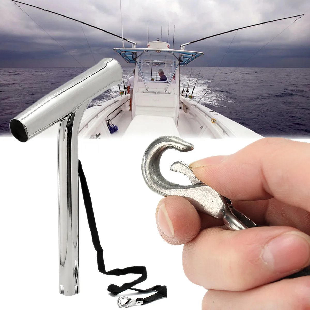 

316 Stainless Steel Fishing Rod Holder Rack Outrigger For Marine Yacht Rod Pod Durable Comfortable Handle Marine Hardware