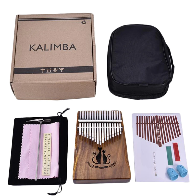 

17 Key Kalimba Finger Thumb Piano Mbira Calimba African Solid Acacia Cat With Bag Gift Keyboard Instrument For Music Lo