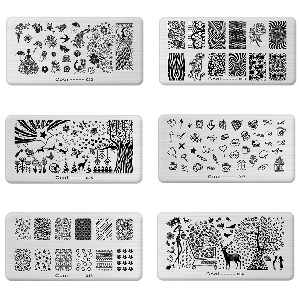 

6 Styles Nail Stamping Plates Flower Geometry Nature Series Nail Template Stamp Image Manicure Stamp Plate DIY Nail Designs
