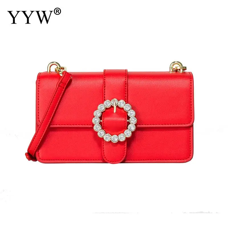 

Fashion Rhinestone Crossbody Bags For Women Casual Red Black Solid Messenger Bag For Girls Elegant Pu Leather Shoulder Bags 2019
