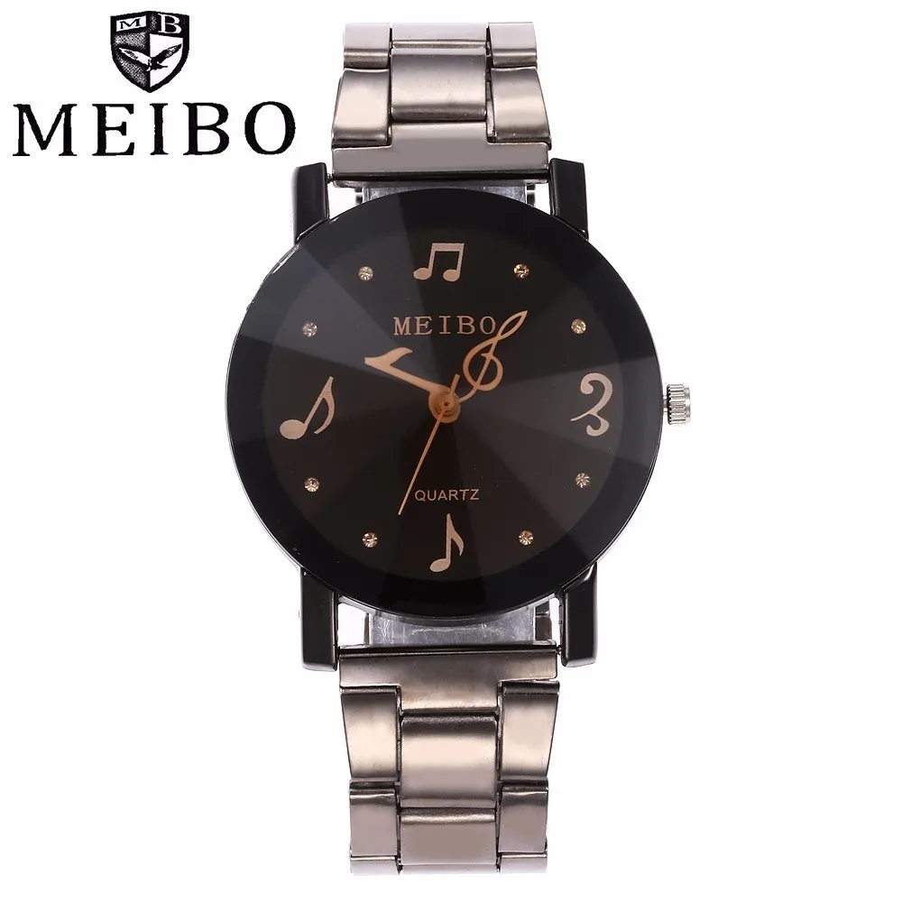 Женские наручные часы MEIBO кварцевые из нержавеющей стали с музыкальными нотами
