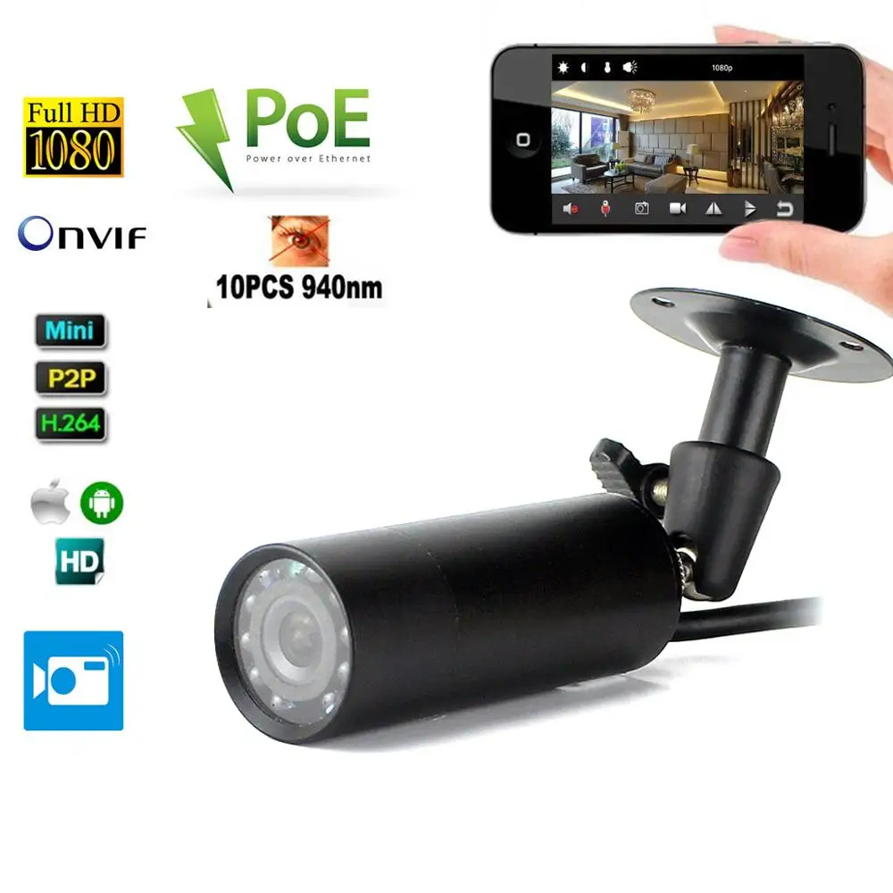940nm Invisible Leds Waterproof Outdoor 1080P HD P2P Onvif IR Network