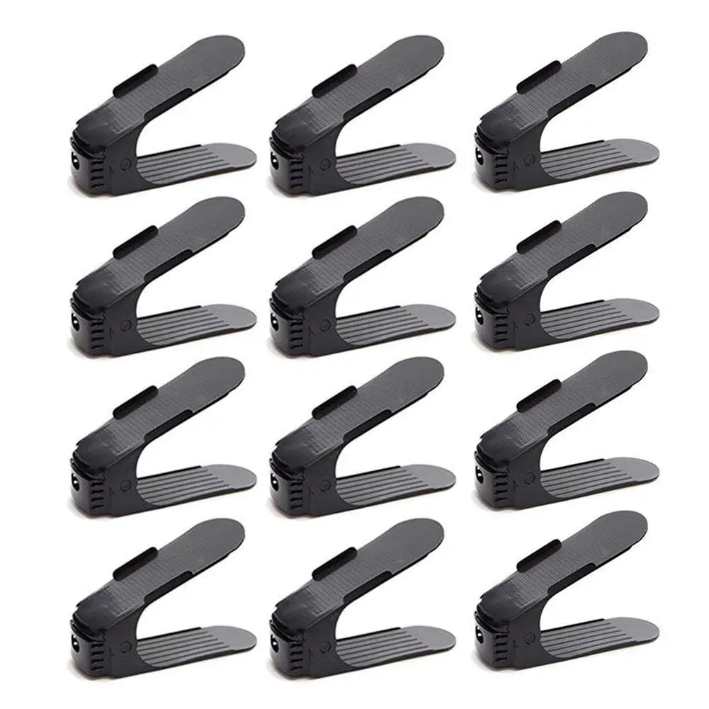 

Adjustable Shoe Organizer-Shoe Slot Space Saver Rack Holder (12 Pcs-Black)