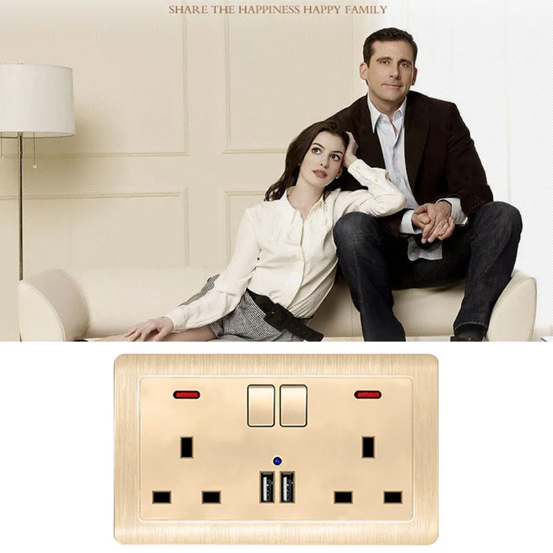 

Uk Standard Switched Socket 146 Type 13A With Dual Usb Wall Power Outlet Panel Uk Plug