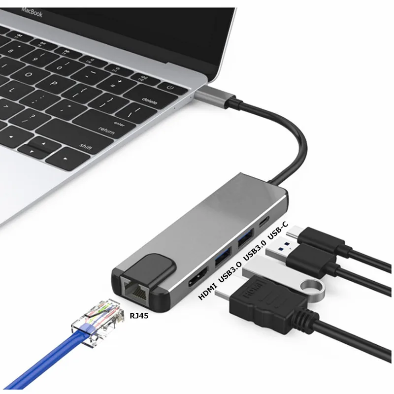 Адаптер Trumsoon Type C к RJ45 Gigabit Ethernet HDMI VGA USB 3 0 SD TF для MacBook Huawei xiaomi Samsung S9 Dex TV