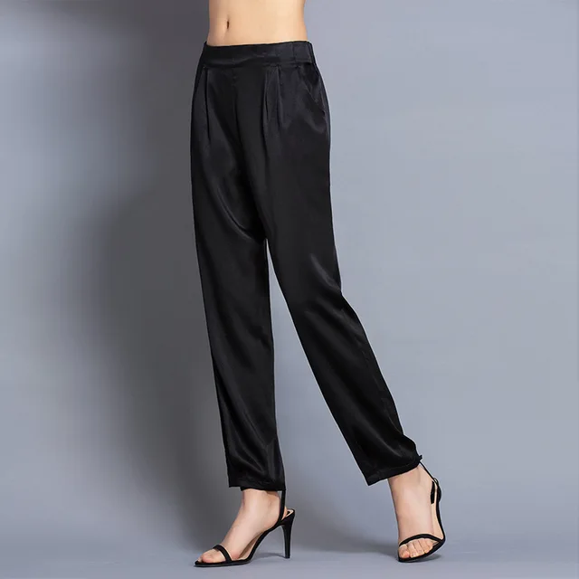 Black mulberry silk pants women summer silk casual pants vertical