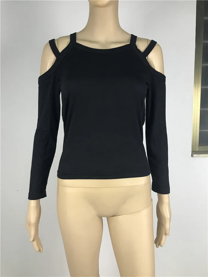 New Women's Fashion Cold Shoulder Long Sleeve Shirts Black Colors Spring Autumn Loose Cotton Blouse Tee Tops New Women's Fashion Cold Shoulder Long Sleeve Shirts Black Colors Spring Autumn Loose Cotton Blouse Tee Tops