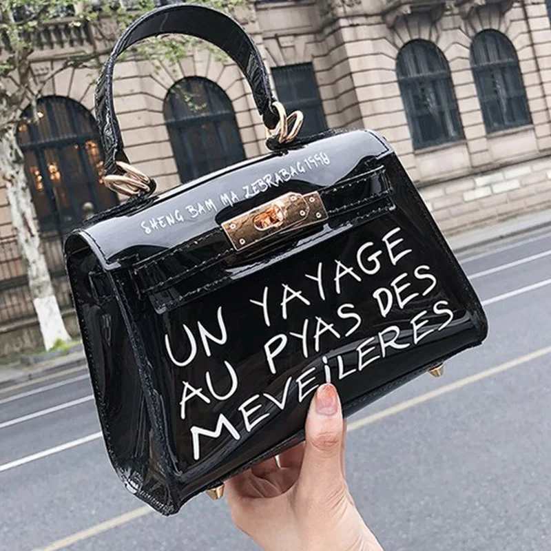 

Transparent Top-handle Bags For Women Shoulder Bag PVC Printing Tote Ladies Purse Samll Messenger Bag Women Handbag Sac A Main