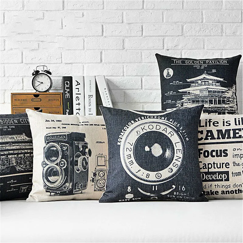 

Nordic color Sofas minimalist industrial style Home Decor retro camera Seat cushion pillow cover funda cojin capa de almofada