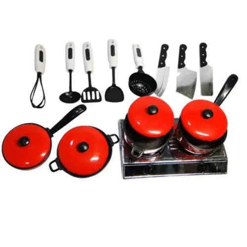 Childrens Plastic Kitchen Cooking Utensils Pots Pans Cookware Set Kids Play Toy